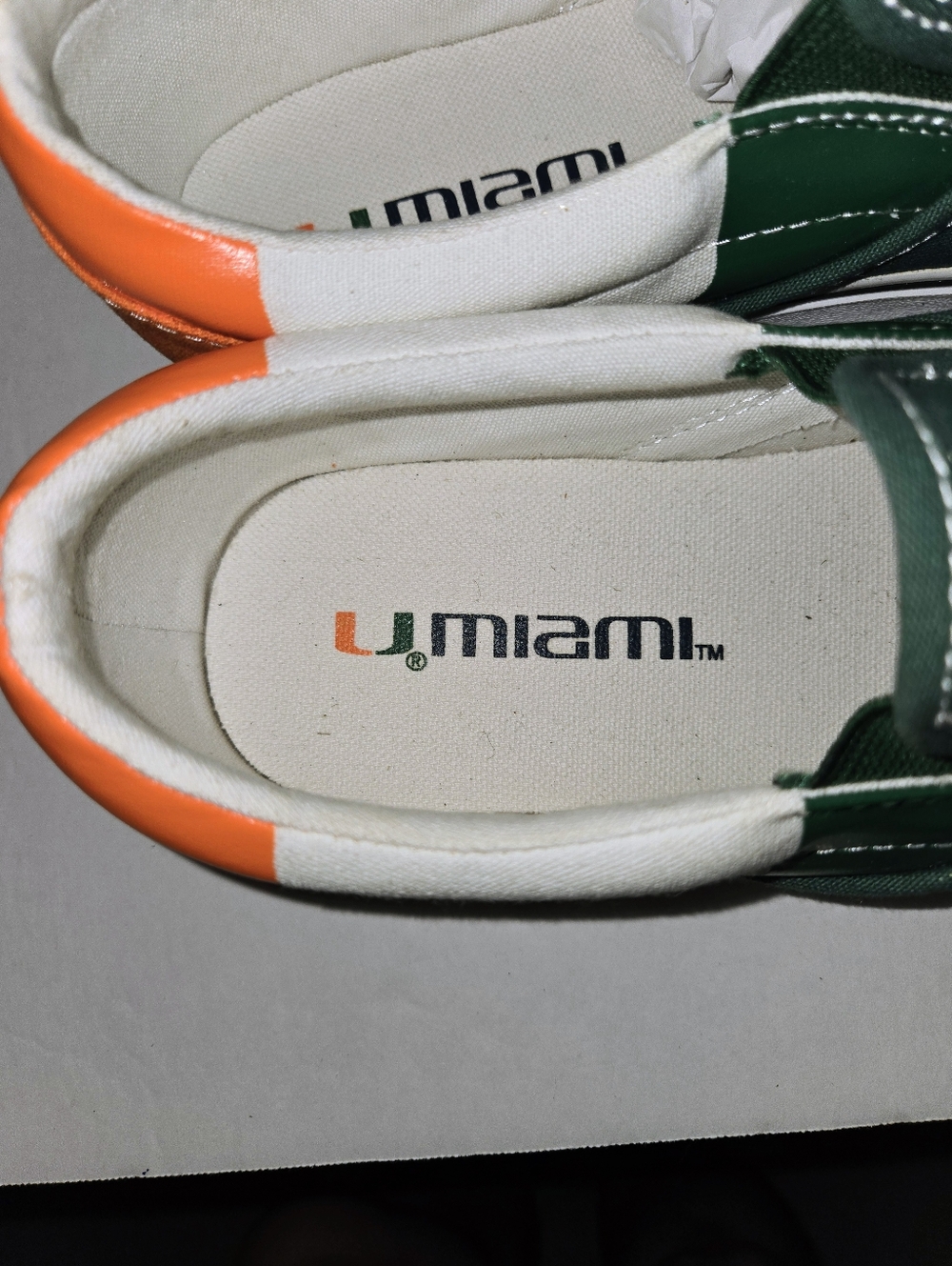 Row One Women's 7.5 U of Miami Slip-On Canvas Sneakers- Green & Orange NEW - Picture 5 of 12